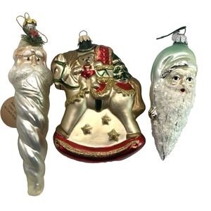 vtg 3 German/Czech Glass Christmas Ornaments Santas & Rocking Horse, Dept 56